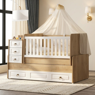 Elegante lettino in legno chiaro di lusso Cornice del letto perfettamente nuova.
