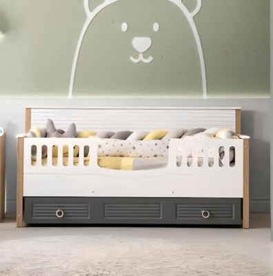 Lussuoso set di mobili per bambini per cameretta, letto per bambini grigio in legno, set di 4 pezzi