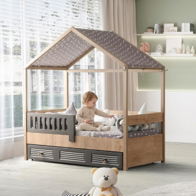 Struttura del letto per bambini 200 cm Letto per bambini in legno Montanti del letto Grigio