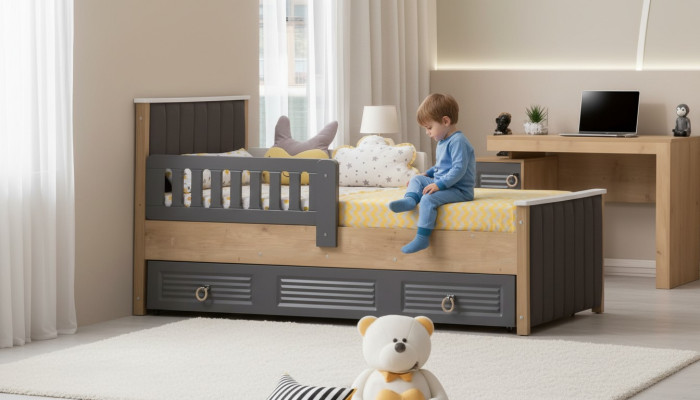 Telaio letto Letto bambini Letto Camera dei bambini Mobili per la cameretta Grigio Legno