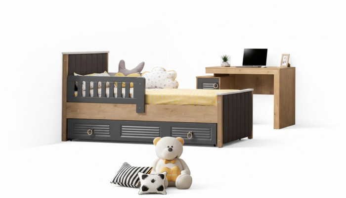 Telaio letto Letto bambini Letto Camera dei bambini Mobili per la cameretta Grigio Legno