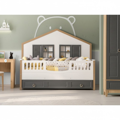 Telaio letto. Letto per bambini perfetto. Strutture letto per camera dei bambini. Legno grigio.