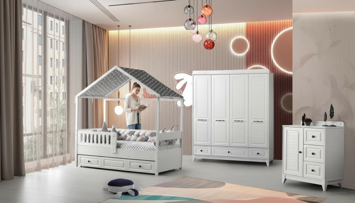 Camera da letto per ragazzi moderna completa Set di lusso per bambini 3 pezzi colore bianco nuovo eliminazione