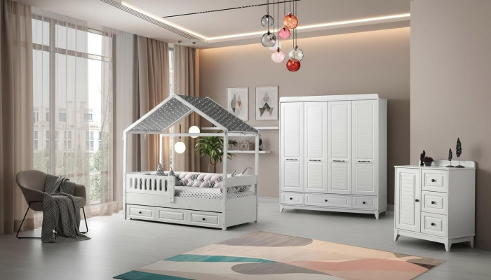 Camera da letto per ragazzi moderna completa Set di lusso per bambini 3 pezzi colore bianco nuovo eliminazione