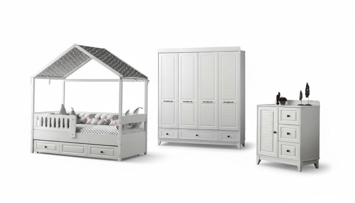 Camera da letto per ragazzi moderna completa Set di lusso per bambini 3 pezzi colore bianco nuovo eliminazione