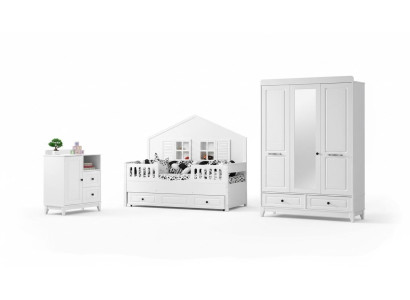 Elegante camera da giovane completa con set di lusso per cameretta per bambini 3 pezzi colore bianco