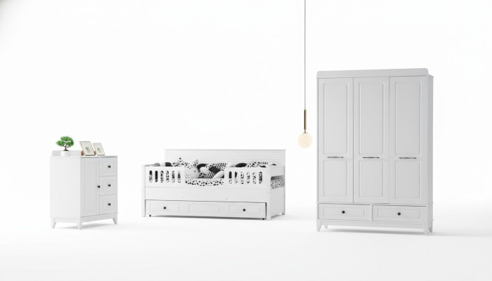 lussuoso set completo di camera per ragazzi di lusso 3 pezzi bianco color.