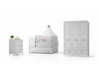 Letto per bambini moderno completo per camera da giovane lusso set per camera da bambini 3 pezzi bianco
