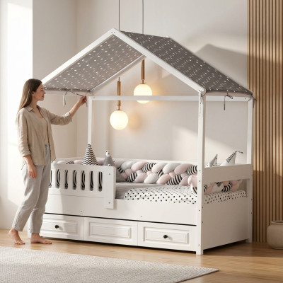 Letto per bambini Letto in legno Letto funzionale Letto estraibile 200 Legno Bianco Nuovo