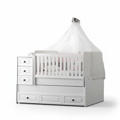 Lussuoso bianco lettino da bambino Elegante lettino in legno per la camera dei bambini nuovo