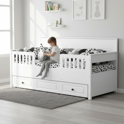 Letto Lettino in legno Letto funzionale in legno estensibile Bianco nuovo