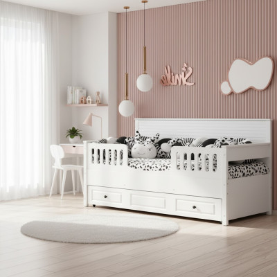 Letto Lettino in legno Letto funzionale in legno estensibile Bianco nuovo
