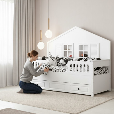 Letto per bambini Letto di legno Letto funzionale Estraibile Bianco Legno Letto 90 x 200