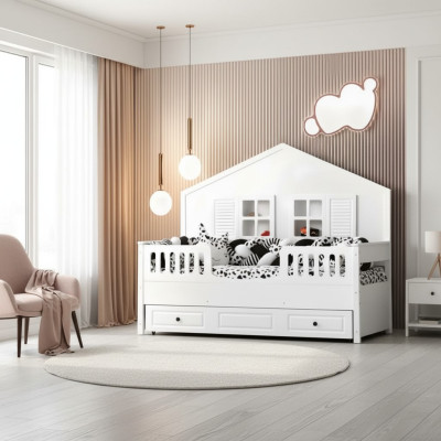 Letto per bambini Letto di legno Letto funzionale Estraibile Bianco Legno Letto 90 x 200