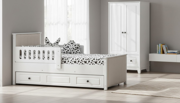 Lettino per bambini Letto in legno Letto funzionale Letto estraibile 200 Legno Bianco