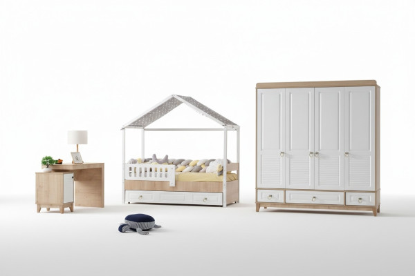 Set camera da letto per bambini moderna Letto Armadio Scrivania Luminosa 3 pezzi Nuovo
