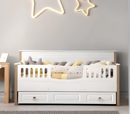 Set camera da letto per bambini letto armadio comò scrivania bianco 4 pezzi