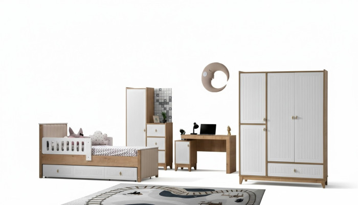 Set camera da letto per bambini completo Letto 2x Armadio tavolo Leggero 4 pezzi Nuovo