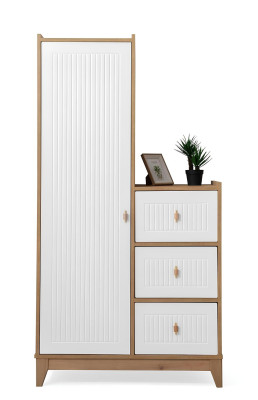Set camera da letto per bambini elegante: letto, 2 armadi, scrivania bianca 5 pezzi.