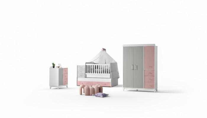 Lussuoso set per la camera dei bambini 3 pezzi - elegante comò, armadio, letto, colorato.