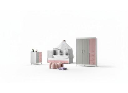 Lussuoso set per la camera dei bambini 3 pezzi - elegante comò, armadio, letto, colorato.