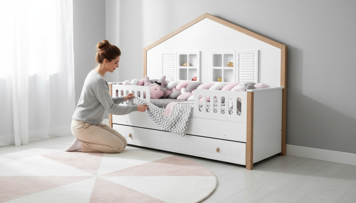Struttura del letto Lettino Letto Camera dei bambini Mobili per la camera dei bambini Legno bianco