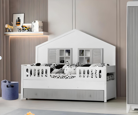 Set camera da letto per bambini di 3 pezzi: cassettiera, armadio, letto chiaro