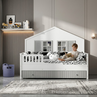 Letto per bambini moderno, colore grigio, design di lusso, mobili per i più piccoli.