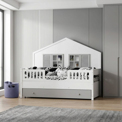 Letto per bambini moderno, colore grigio, design di lusso, mobili per i più piccoli.