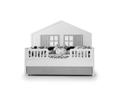 Letto per bambini moderno, colore grigio, design di lusso, mobili per i più piccoli.