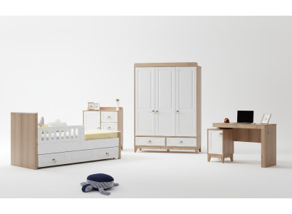 Lussuoso set per la camera dei bambini composto da letto, armadio, cassettiera, tavolo, 4 pezzi.