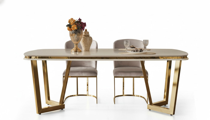 Set da pranzo moderno composto da tavolo da pranzo e 4 sedie beige, 5 pezzi.