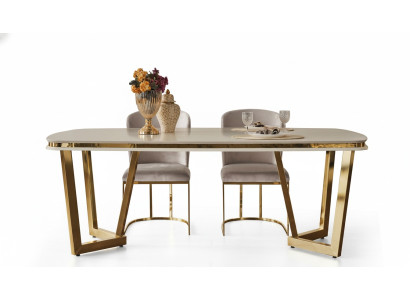 Set da pranzo moderno composto da tavolo da pranzo e 4 sedie beige, 5 pezzi.