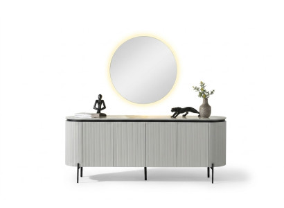 Set da pranzo elegante composto da credenza e specchio. Colore bianco. 2 pezzi.