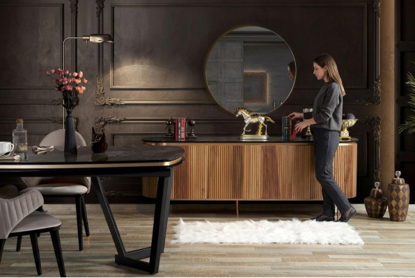 Set da sala da pranzo elegante composto da credenza e specchio Novità 2 pezzi.