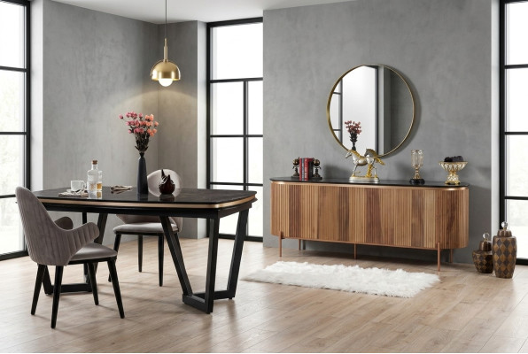 Set da sala da pranzo elegante composto da credenza e specchio Novità 2 pezzi.