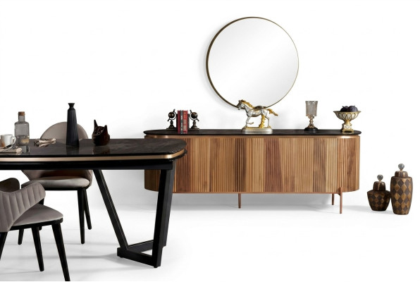 Set da sala da pranzo elegante composto da credenza e specchio Novità 2 pezzi.