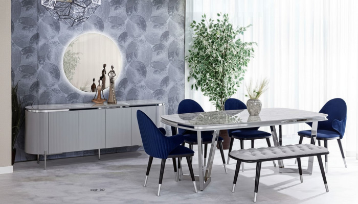 Sala da pranzo Set composto da tavolo da pranzo 4 sedie specchio credenza panca 8 pezzi