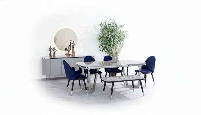 Sala da pranzo Set composto da tavolo da pranzo 4 sedie specchio credenza panca 8 pezzi