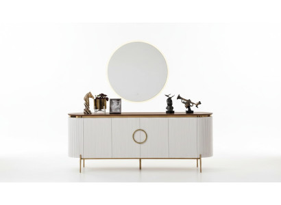Sala da pranzo Set composto da credenza e specchio Beige con elementi dorati.