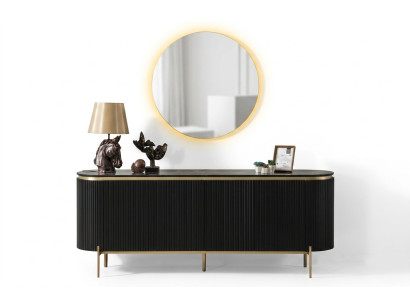 Set da pranzo moderno composto da credenza nera e specchio 2 pezzi.