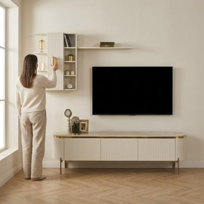 2 pezzi Set soggiorno Composto da mobile TV a basso+Wandschrank con mensola nuovo