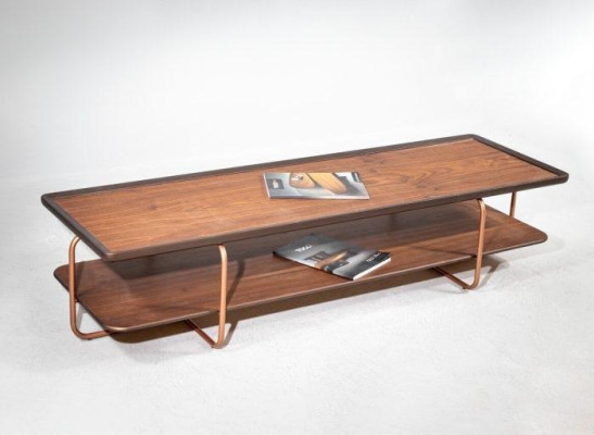 Tavolino da salotto in legno marrone per salotto con piedini in acciaio inox - Tavolino elegante