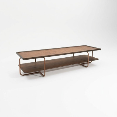Tavolino da salotto in legno marrone per salotto con piedini in acciaio inox - Tavolino elegante