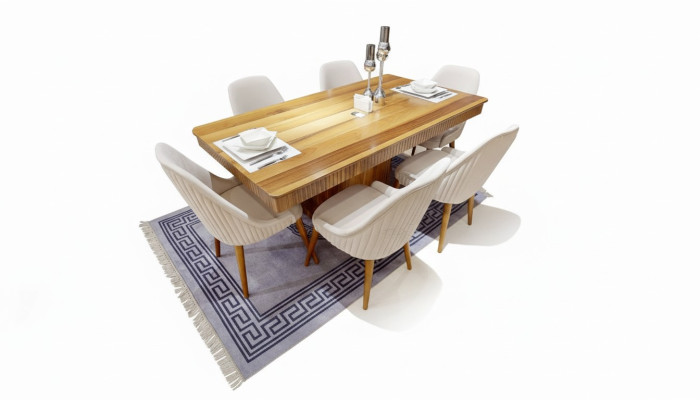 Tavolo in legno marrone chiaro Designer Mobili da sala da pranzo 6 sedie imbottite bianche