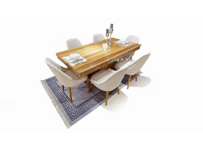 Tavolo in legno marrone chiaro Designer Mobili da sala da pranzo 6 sedie imbottite bianche