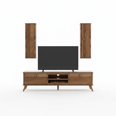 Elegante mobile TV color noce chiaro, design lowboard per il soggiorno.