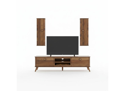 Elegante mobile TV color noce chiaro, design lowboard per il soggiorno.