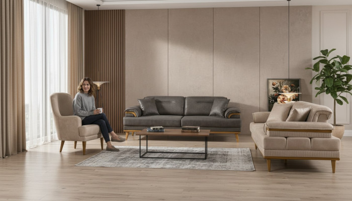 Set di divani da soggiorno di design in stile lussuoso, composto da 3 posti, 3 posti e 1 posto - Set di 3 pezzi.