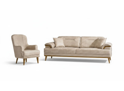 Soggiorno beige, set di divani, divano design imbottito 3 + 1 posti.  Salotto beige, set di divani, divano design imbottito 3 + 1 posti.
